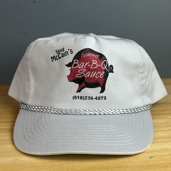 Doug McCains Gourmet BBQ SAUCE - VTG 90s Grey SnapBack Trucker Hat - Picture 1 of 8